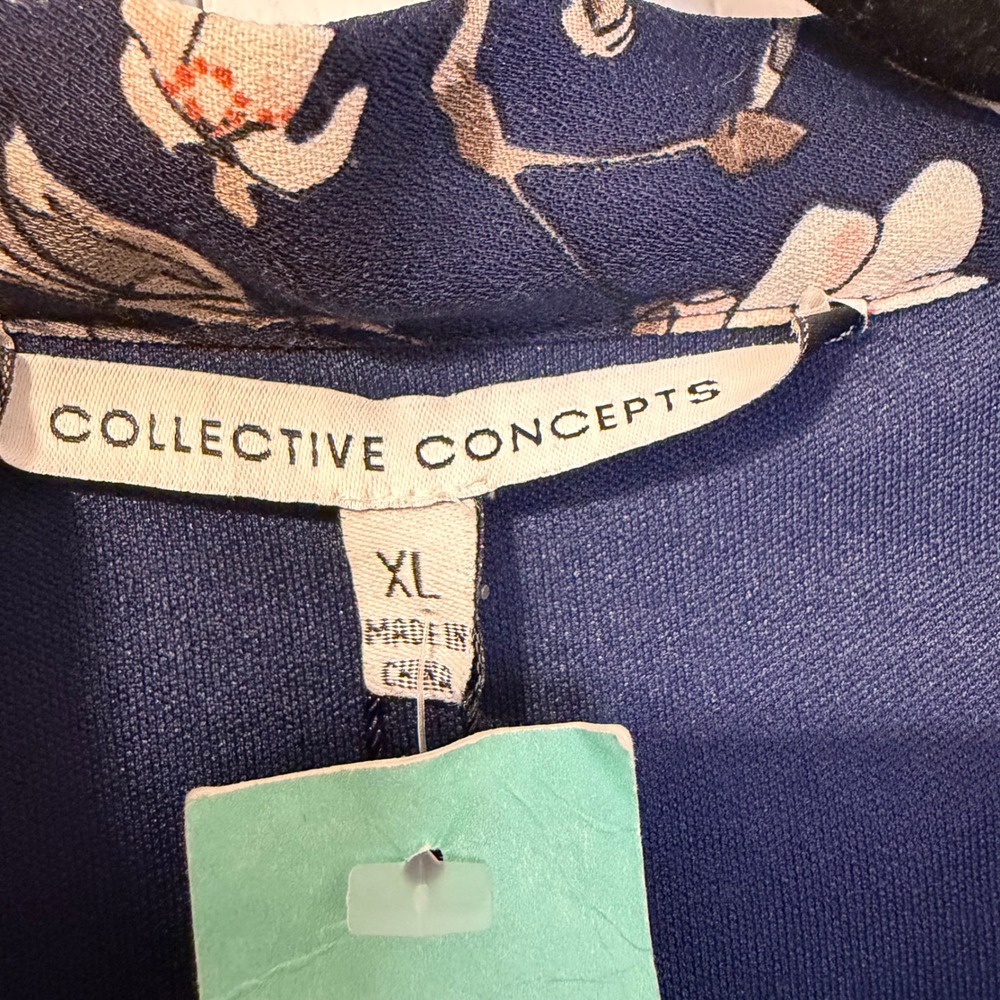 Collective Concepts Hollyn Dress‎ Navy Blue Floral Sleeveless XL Elastic Waist - Picture 4 of 14